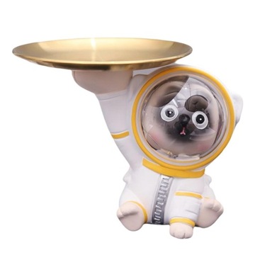 Pug Astronaut Statue Storage Tray Ornament Figurine for Entrance White