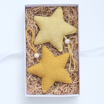 Gwiazdki Szydełkowe Na Choinkę, Dekoracja Pokoju, Prezent Baby Shower 2szt