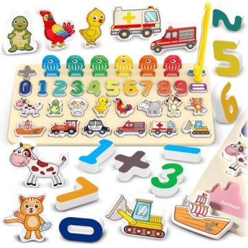 ДВУХСТОРОННЯЯ РАЗВИВАЮЩАЯ ДОСКА-ИГРУШКА-ПАЗЗЛ РЫБАЛКА RICOKIDS