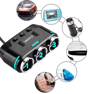 Разветвитель прикуривателя 12 В 24 В QC 2x USB Автомобильное зарядное устройство