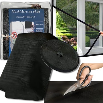 Moskitiera na okno siatka wymiar owady muchy komary rzep 150x130 czarna