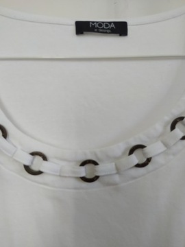 L/XL 42/44 biała bluzka damska t-shirt bawełna styl marynarski krótki rękaw