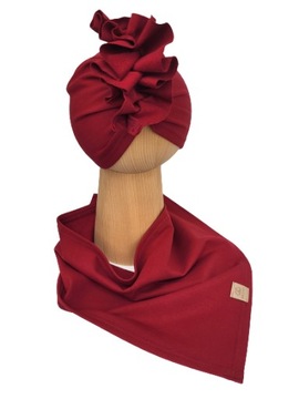 Zestaw Czapka Turban + Chusta Bordo 40-43cm