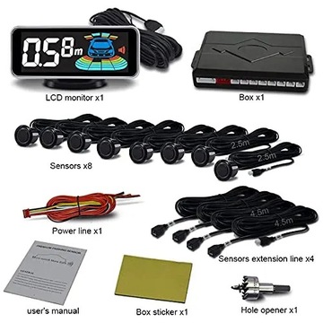 8 x PARKTRONIC РЕВЕРСИВНЫЕ ДАТЧИКИ ПАРКОВКИ LED LCD черный