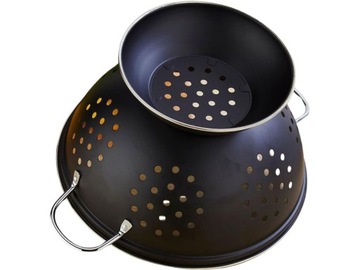 Duży stalowy Cedzak RETRO Durszlak z rączkami 23 cm - CZARNY