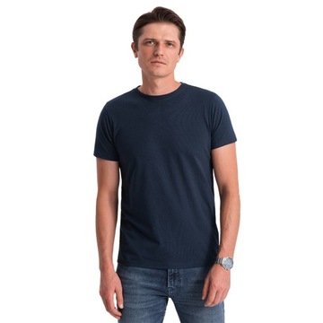 Klasyczny T-shirt męski bawełniany BASIC granatowy V2 OM-TSBS-0146 M