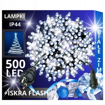 LAMPKI CHOINKOWE 500 LED STAŁE + FLASH ZEWNĘTRZNE BŁYSK IP44 BIAŁE ZIMNE