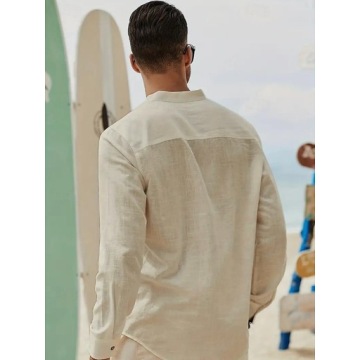 Мужская воздушная рубашка с воротником-стойкой на лето