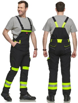 Spodnie ogrodniczki robocze ochronne czarne CLASSIC vis z odblaskami 54