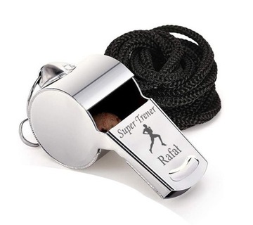 Metalowy gwizdek z grawerem PREZENT dla trenera dzień nauczyciela