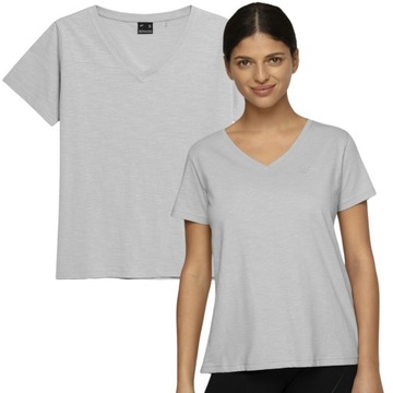 KOSZULKA DAMSKA 4F BAWEŁNIANA T-SHIRT SPORTOWY W SEREK DEKOLT V R M