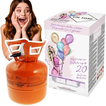Butla z Helem na 20 Balonów Urodziny Chrzest Ślub Balony Certyfikowana