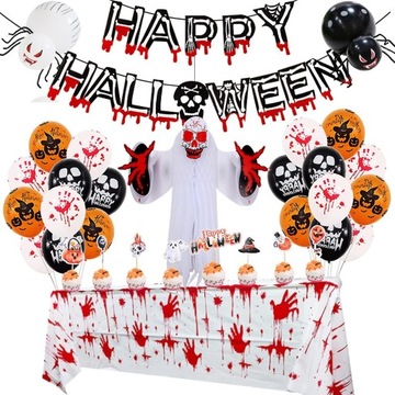 HALLOWEEN ZESTAW OZDOBNY GIRLANDA BALONY OBRUS