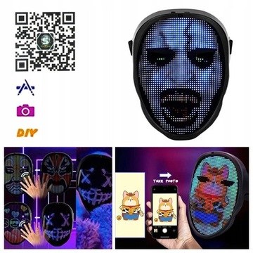 СМЕННАЯ МАСКА ДЛЯ ХЭЛЛОУИНА СВЕТЯЩАЯСЯ СВЕТОДИОДНАЯ ПРОГРАММИРУЕМАЯ УПРАВЛЕНИЕ ЖЕСТАМИ ПРИЛОЖЕНИЯ