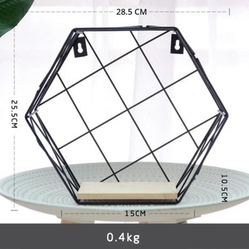 Sześciokątna półka dekoracyjna, styl LOFT
