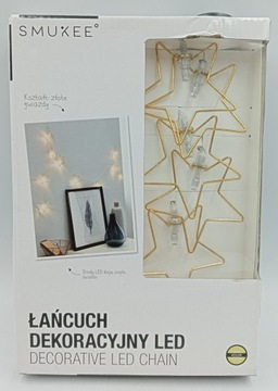 Łańcuch dekoracyjny LED złote gwiazdy 2,3m