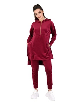 Welurowe dresy damskie EMI II - welurowa bluza + spodnie - bordo 4XL/5XL