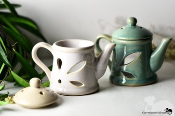 KOMINEK CERAMICZNY Z POKRYWĄ na OLEJKI ETERYCZNE wosk CZAJNICZEK SZARY BRĄZ