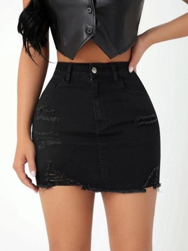 SHEIN CZARNA MINI JEANSOWA SPÓDNICA DZIURY (XS)