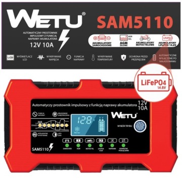 Automatický usměrňovač 10A pro 12V gelové akumulátory LiFePO4 Agm Wetu
