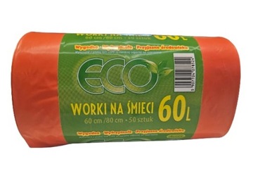 WORKI NA ŚMIECI ODPADY 60L 50SZT BARDZO WYTRZYMALE KOLOR CZERWONY