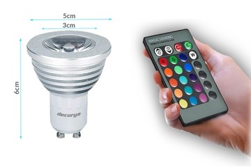 ЦВЕТНАЯ СВЕТОДИОДНАЯ ЛАМПА GU10 RGB 3Вт 270лм ПУЛЬТ ДИСТАНЦИОННОГО УПРАВЛЕНИЯ ЦВЕТА + БЕЛЫЙ НЕ МИГАЕТ CCT