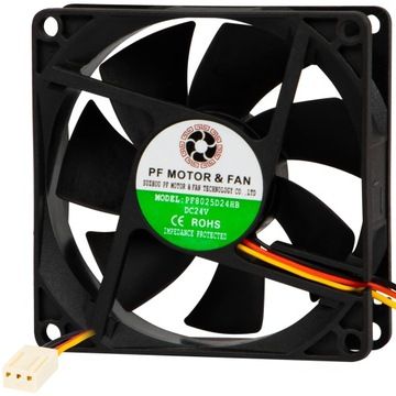 WENTYLATOR CHŁODZENIE WIATRAK KULKOWE CICHY 80X80x25mm 3200rpm 3PIN 24V