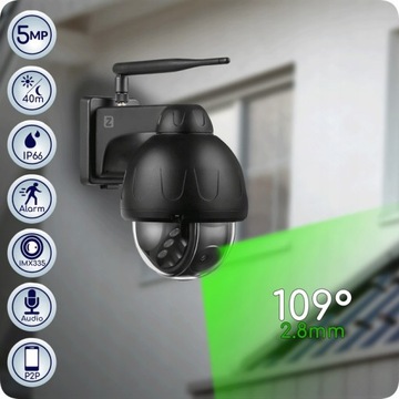 Zestaw MONITORINGU WiFi 4 KAMERY Obrotowe 5MP 5MPx AUDIO , CZARNY