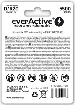 Akumulatory (NiMH) Everactive D(R20)5500 mAh 2 szt