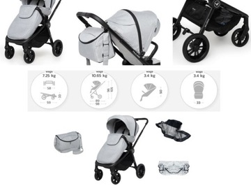 КОЛЯСКА MUUVO QUICK POLAND ДО 22 КГ + СУМКА ИЗ ФОЛЬГИ, МОСКИТНАЯ СЕТКА ROCKY GREY