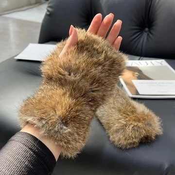 2023 New Women Knit Fur Mitten Girls 100% Real Genuine Knitted Rabbit Fur