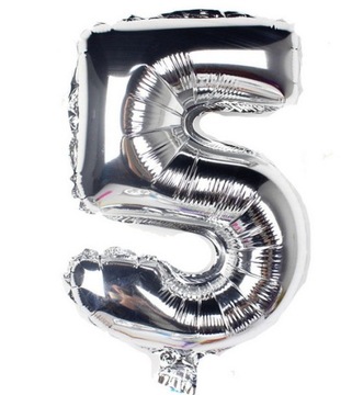 BALON FOLIOWY CYFRA 5 piątka pięć SREBRNA 80cm