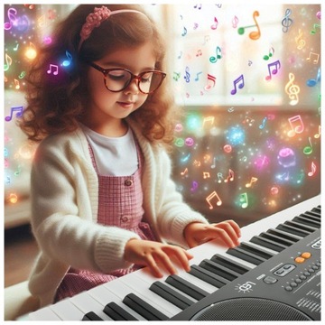 DUŻY KEYBOARD ORGANY PIANINO PODŚWIETLANE KLAWISZE LED TRYB LEKCJI+MIKROFON