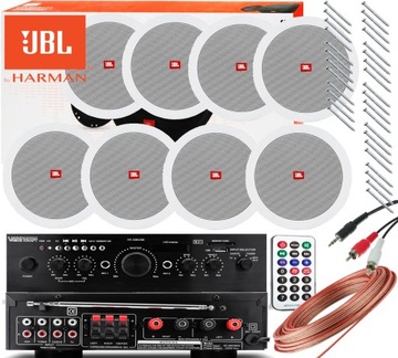 NAGŁOŚNIENIE SUFITOWE GŁOŚNIKI JBL WZMACNIACZ BLUETOOTH RADIO USB AUX