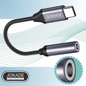Adapter 3w1 Słuchawkowy TYP-C na MINI JACK 3,5mm KRÓTKI NYLONOWY SPLOT