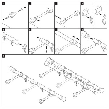 KARNISZ DREWNIANY 35 mm pojedynczy czarny 140 cm