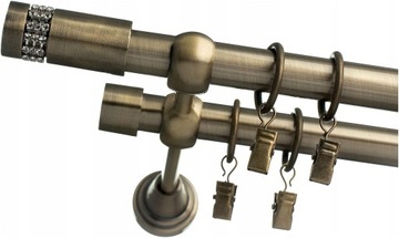 KARNISZ PODWÓJNY ZŁOTY ANTYK 19+19mm 260cm WZORY