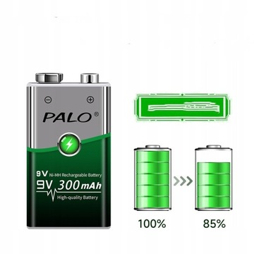 ŁADOWARKA BATERII AKU 4X AA 4X AAA 9V 2 szt. Akumulator NiMH 9 V 300 mAh