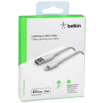 Плетеный USB-кабель Belkin BoostCharge — Lightning, белый, 1 метр