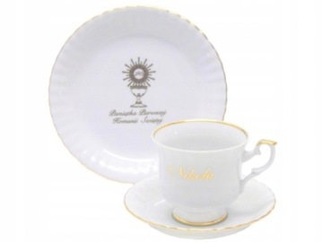 566 СУВЕНИР ПЕРВОГО СВЯТОГО ПРИЧАСТИЯ 1/3 ИМЯ ДАТА ПРИЧАСТИЕ МАЛЦЕРСКИЙ ФАРФОР