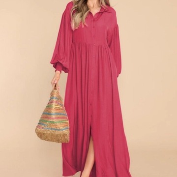 Długa Sukienka W Jednolitym Kolorze- Ponadczasowy Design Casualowy Styl