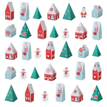 KALENDARZ ADWENTOWY DOMKI KOLOROWE ŚWIĘTA DIY