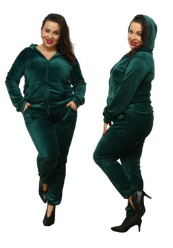 DAMSKI WELUROWY KOMPLET DRESOWY BLUZA ROZPINANA Z KAPTUREM PLUS SIZE 4XL