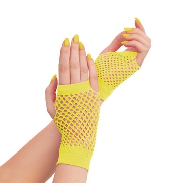 RĘKAWICZKI KABARETKI Z SIATKI ŻÓŁTE NEON BEZ PALCÓW DISCO 80` 11 cm