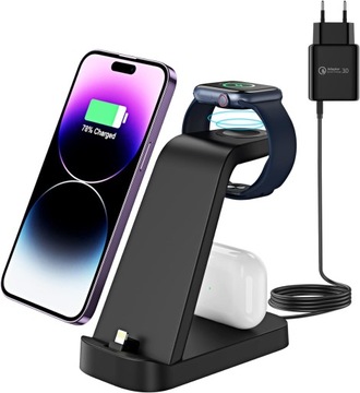 STACJA ŁADUJĄCA ŁADOWARKA DO TELEFONU IPHONE SŁUCHAWEK APPLE I ZEGARKA
