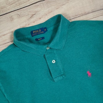 POLO RALPH LAUREN Koszulka Polo Męska Slim Fit Zielona Logo r. M