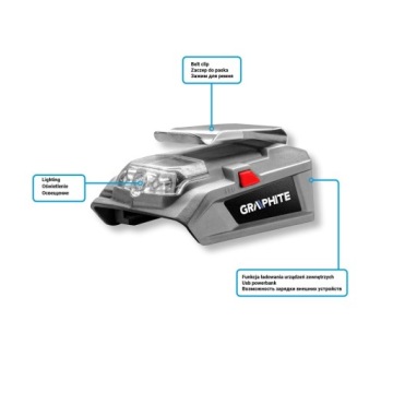 Зарядное устройство GRAPHITE POWERBANK USB LED TORCH 18V Energy+ без аккумулятора. 58Г025