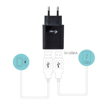 Зарядное устройство USB, 2 порта, 2,4 А, черное, 2 порта USB