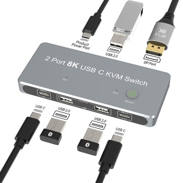 KVM-переключатель USB C КОНВЕРТЕР ПОРТА ДИСПЛЕЯ 8K
