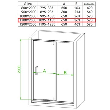 SH08D ДУШЕВАЯ ДВЕРЬ ЧЕРНАЯ 110 СМ 6 ММ